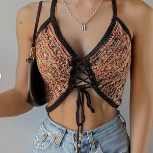 NWT Urban Outfitters Black and Orange Crop Top - Size L